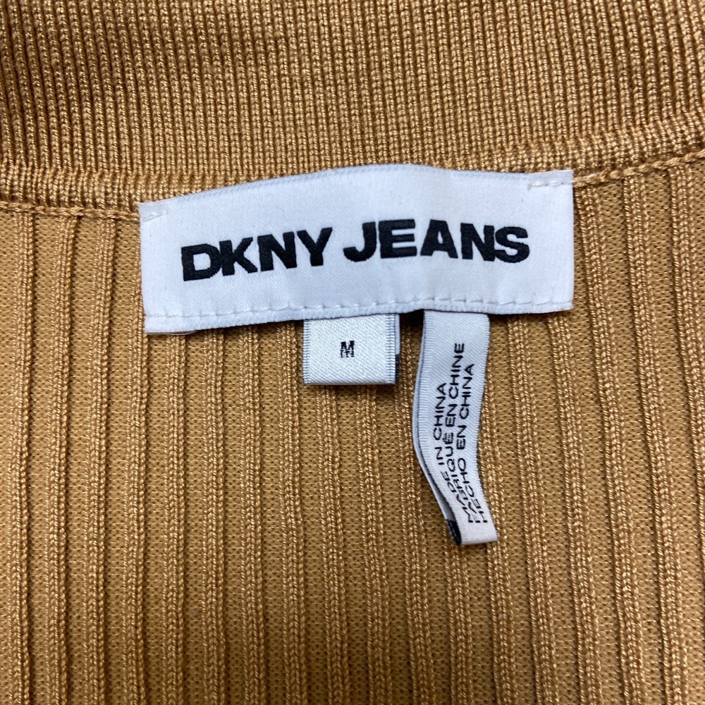 Dkny Jeans Polo Sweater Womens Medium Brown Ribbed Knit V Neck Cap Sleeve Winter - Picture 7 of 15